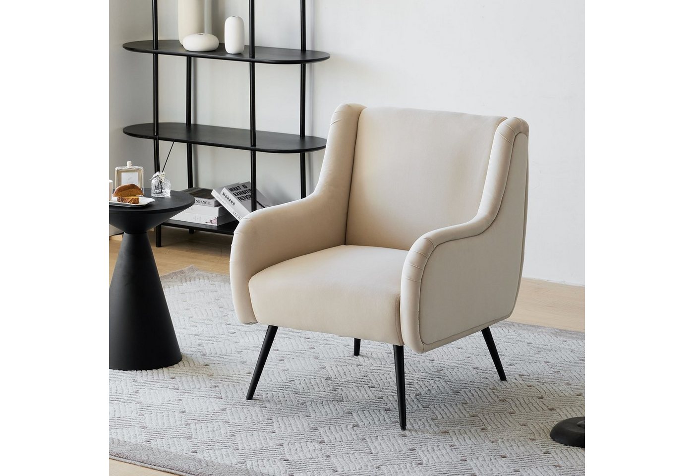 OKWISH Sessel Loungesessel Polstersessel Relaxsessel (Wohnzimmer-Freizeitsessel im modernen Stil, mit Metallbeinarmlehne), mit hoher Rückenlehne, Samtstuhl, Samtstuhl von OKWISH