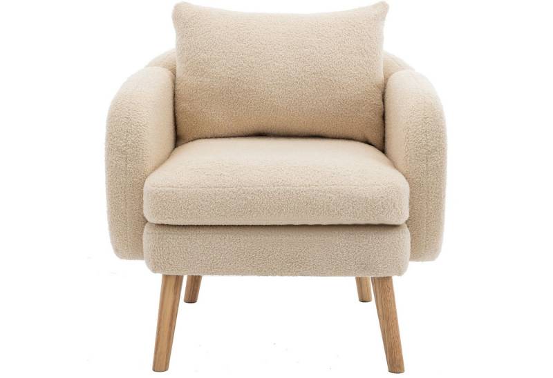 OKWISH Sessel Polstersessel Armlehnensessel Freizeitsessel Einzelsessel Loungesessel (mit Kissen, Sessel mit extra dickem Kissen, Beine aus Massivholz), Moderner, schlichter Teddy-Samtstuhl von OKWISH