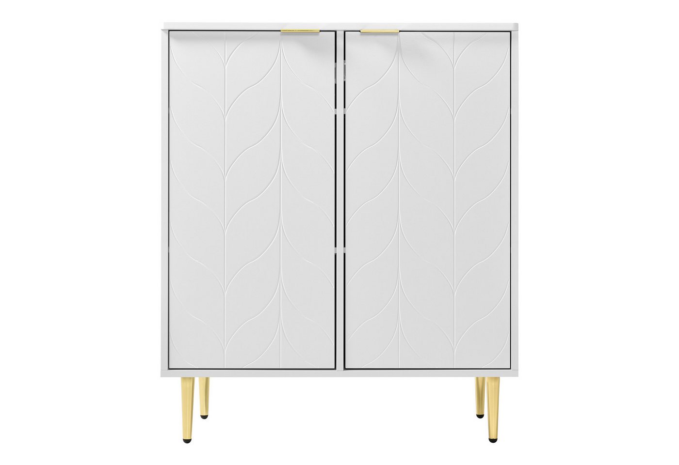 OKWISH Sideboard (Sideboard mit vergoldeten Beinen und Griffen,Kommode, lackiert,Ecken, Sideboard mit 2 Türen,Kommode,Flurschrank, vergoldete Füße und Griff), 75B*40T*90H,weiß von OKWISH