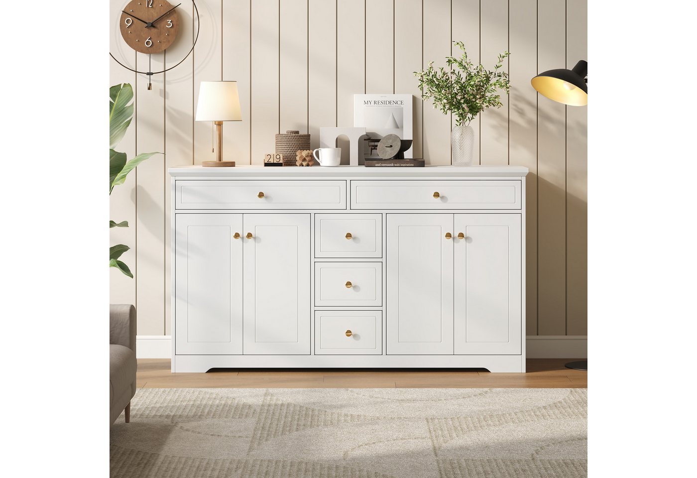 OKWISH Sideboard 150 cm Breite, aus MDF (Kommode, Beistelltisch, Wohnzimmerschrank, 1 St., mit 5 Schubladen, 4 Türen), mit verstellbaren Einlegeböden von OKWISH