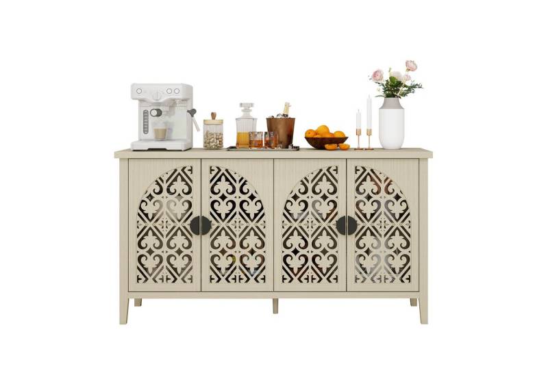 OKWISH Sideboard Anrichte, Küchenschrank (mit 4 Türen und einzigartigem fächerförmigem Design – Mit verstellbaren Einlegeböden, Ideal für Wohnzimmer, Flur & Esszimmer, 147.6x40x80 cm) von OKWISH