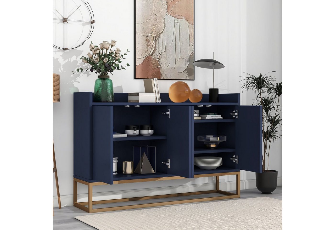 OKWISH Sideboard Anrichte, Modernes Küchenschrank im minimalistischen Stil 4-türiger (griffloser Buffetschrank für Esszimmer, Wohnzimmer, Küche) von OKWISH