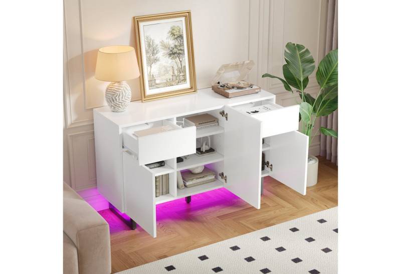 OKWISH Sideboard Anrichte Küchenschrank (mit schwarzen Griffen, Metallbeinen, großen Stauraum, Schubladen & Türen, 120x40.5x75cm) von OKWISH