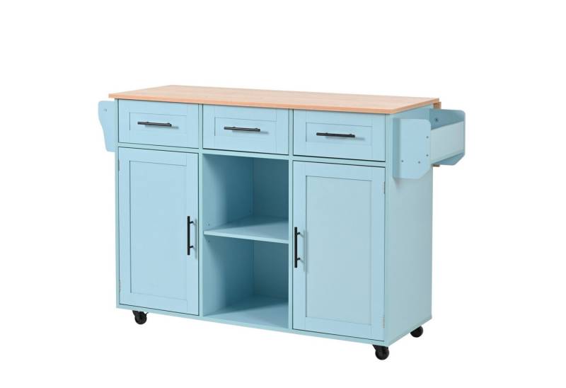 OKWISH Sideboard Anrichte Küchenschrank Speisewagen (Kücheninse, Servierwagen, Küchenschrank, 1 St., 5 Räder, 3 Tür), mit Ausziehbare Arbeitsplatte,Massivholzbeine umschaltbar von OKWISH