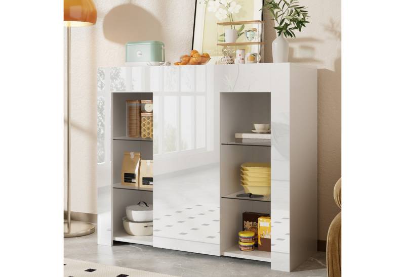 OKWISH Sideboard Buffet mit Hochglanz-Front (Esszimmerschrank, Anrichte, 1 St., Spanplatte), mit Glasregalen und Schranktür von OKWISH