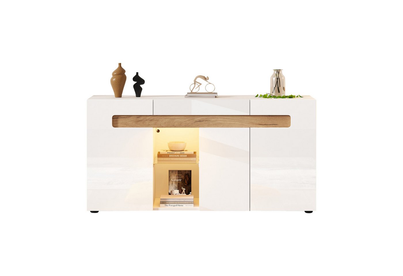 OKWISH Sideboard Hochglanz-Wohnmöbel (Kommode, Anrichte, Mehrzweckschrank, 1 St., mit Glasboden), mit App-Steuerung, LED-Lichtsteuerung von OKWISH