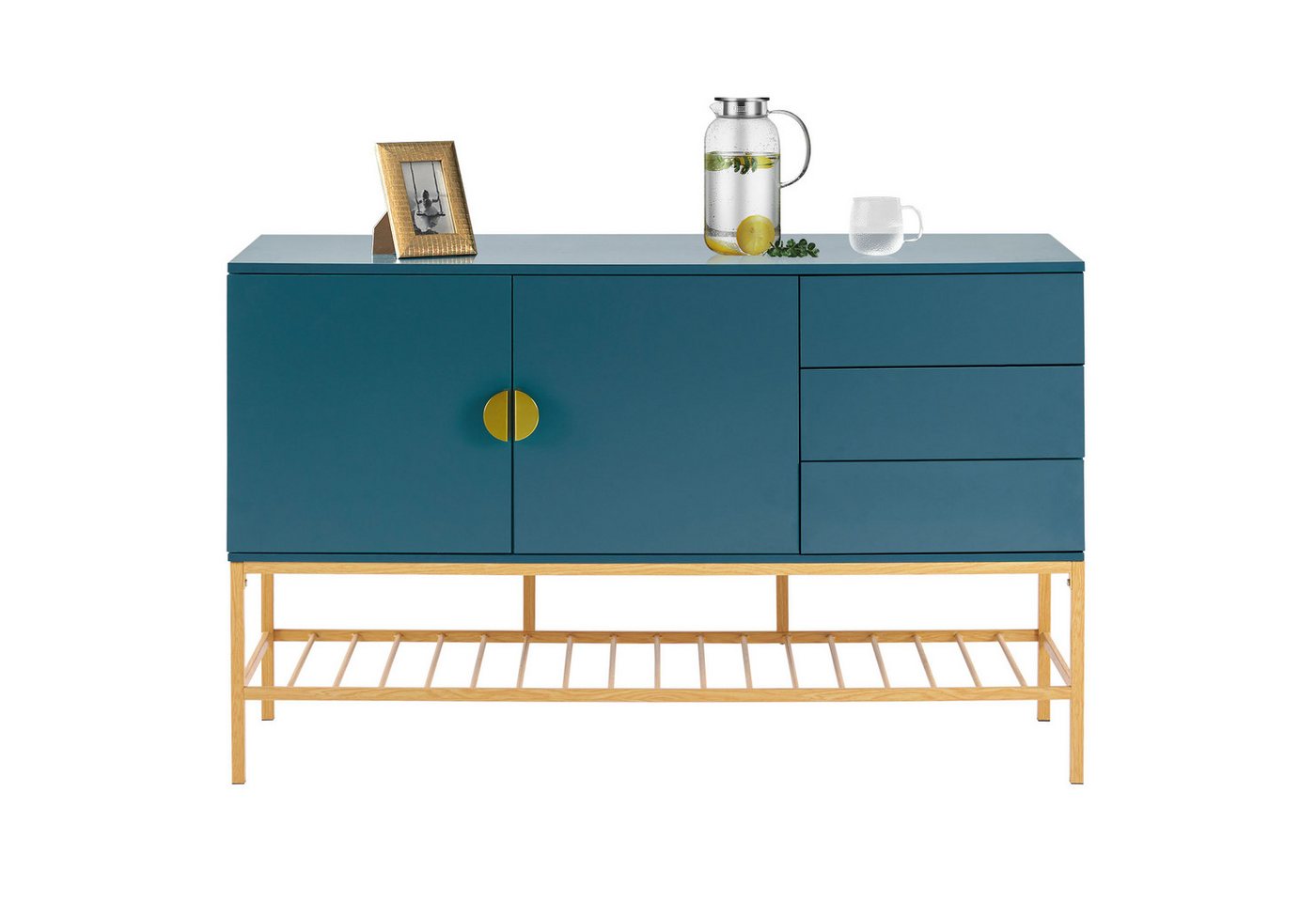 OKWISH Sideboard Kommode (1 St., 1,3 m langes Sideboard), goldene Verzierungen, Stilvoller blauer Schrank von OKWISH