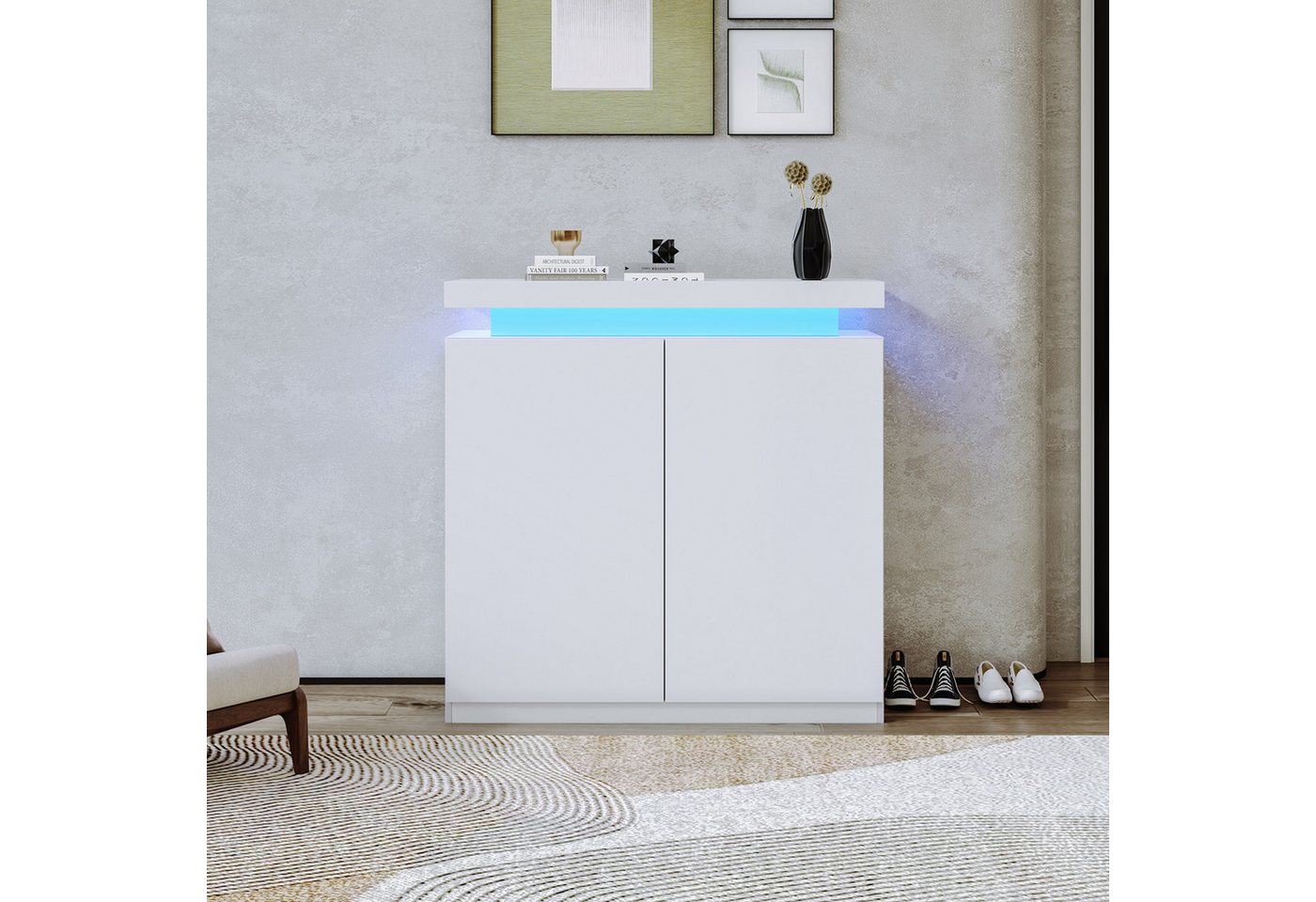 OKWISH Sideboard Kommode (mit 2 Türen, Sideboard mit 16-farbiger LED-Beleuchtung), 100*38*97 cm von OKWISH