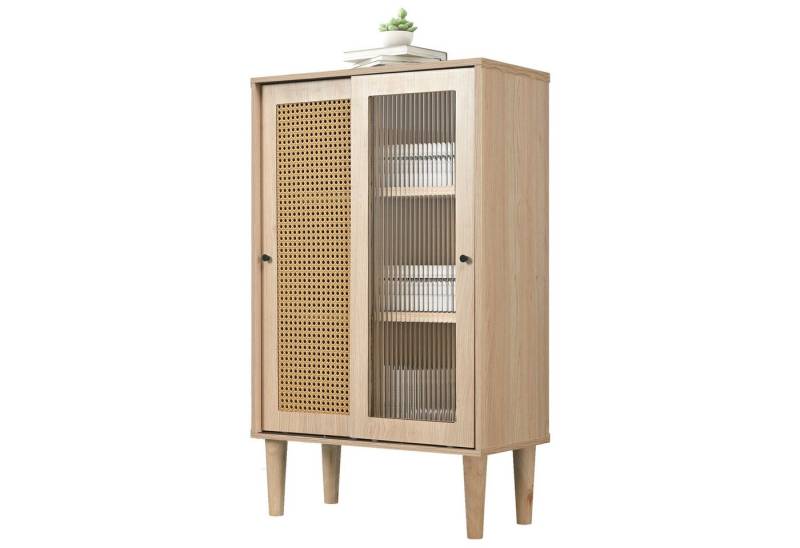 OKWISH Sideboard Kommode (mit 6 Fächern hinter den Türen), Mit Kunststoff-Rattantüren und Schiebetüren aus Glas von OKWISH