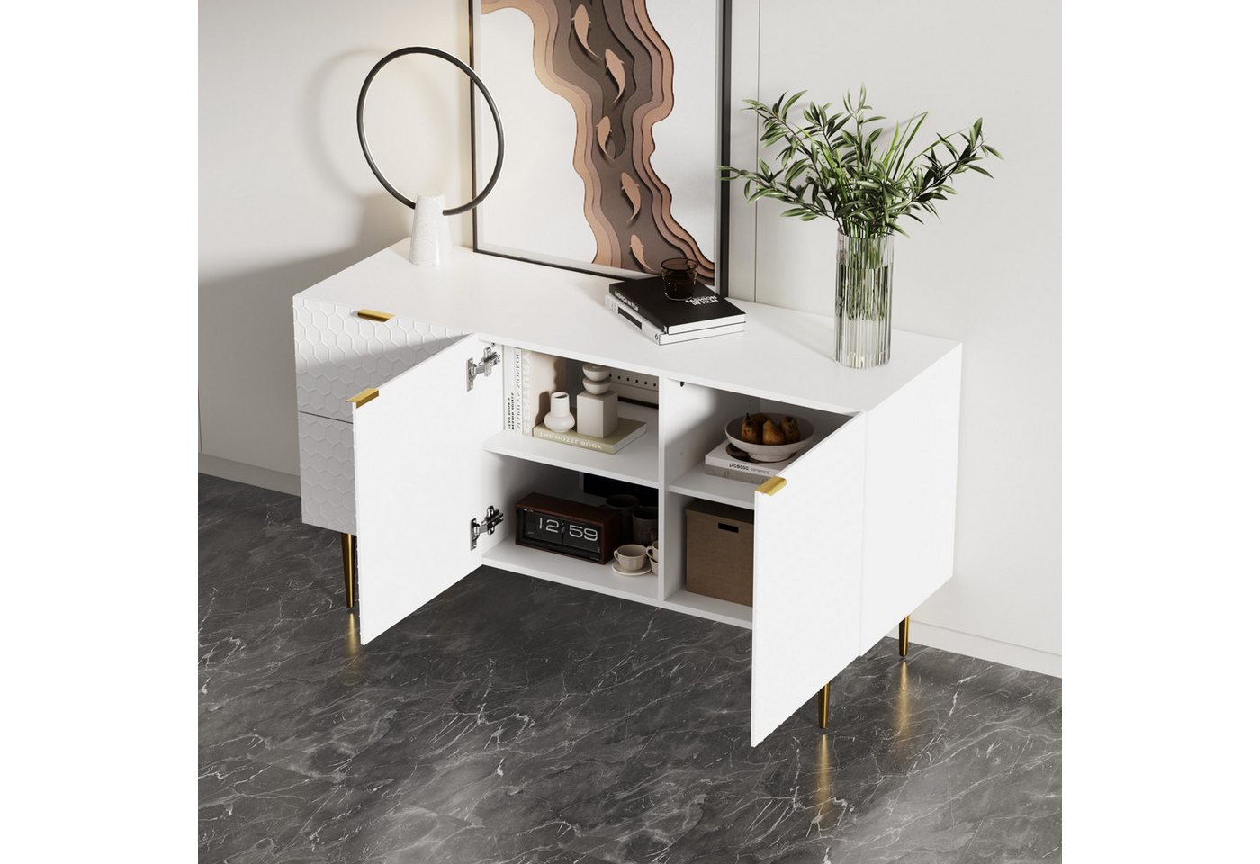 OKWISH Sideboard Kommode (mit zwei Türen und zwei Schubladen), Lowboard mit besonderem Muster und Haptik, 135*40*75cm von OKWISH