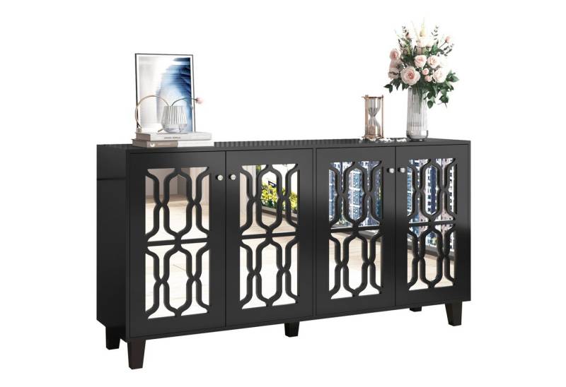 OKWISH Sideboard Küchenschrank, Anrichte (mit Spiegelelementen und geometrischem Trellis-Muster, Anrichte, B/H/T: 1160 x 84x 40 cm), verspiegelte Anrichte mit kühlen Kristallgriffen,für wohnzimmer von OKWISH