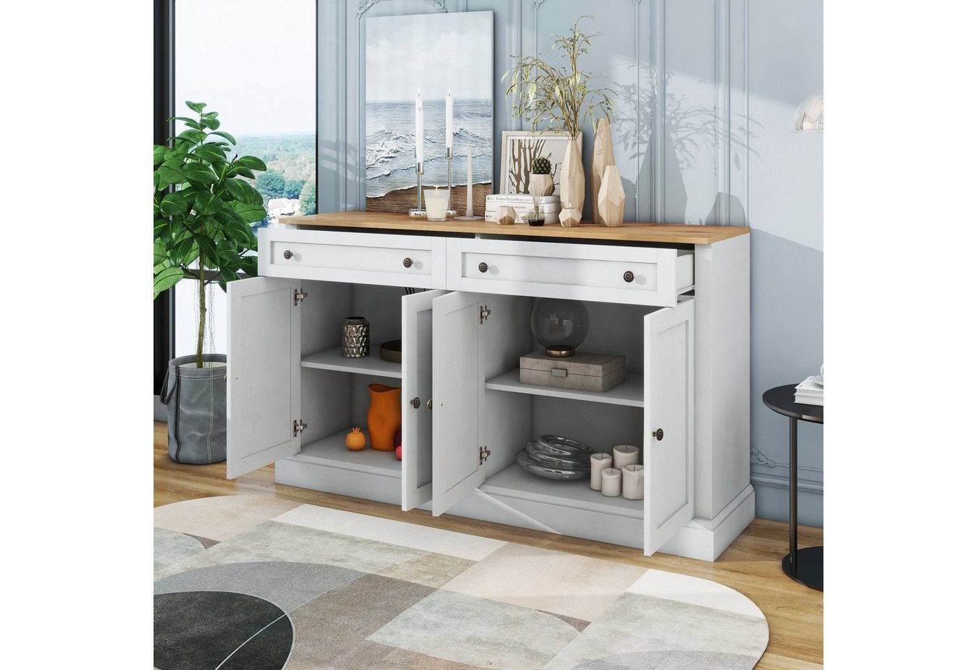 OKWISH Sideboard Küchenschrank, Großes Sideboard mit 4 Türen und 2 Schubladen (moderner Buffetschrank für Esszimmer und Wohnzimmer, 150 x 86 x 40 cm (L/B/H) von OKWISH