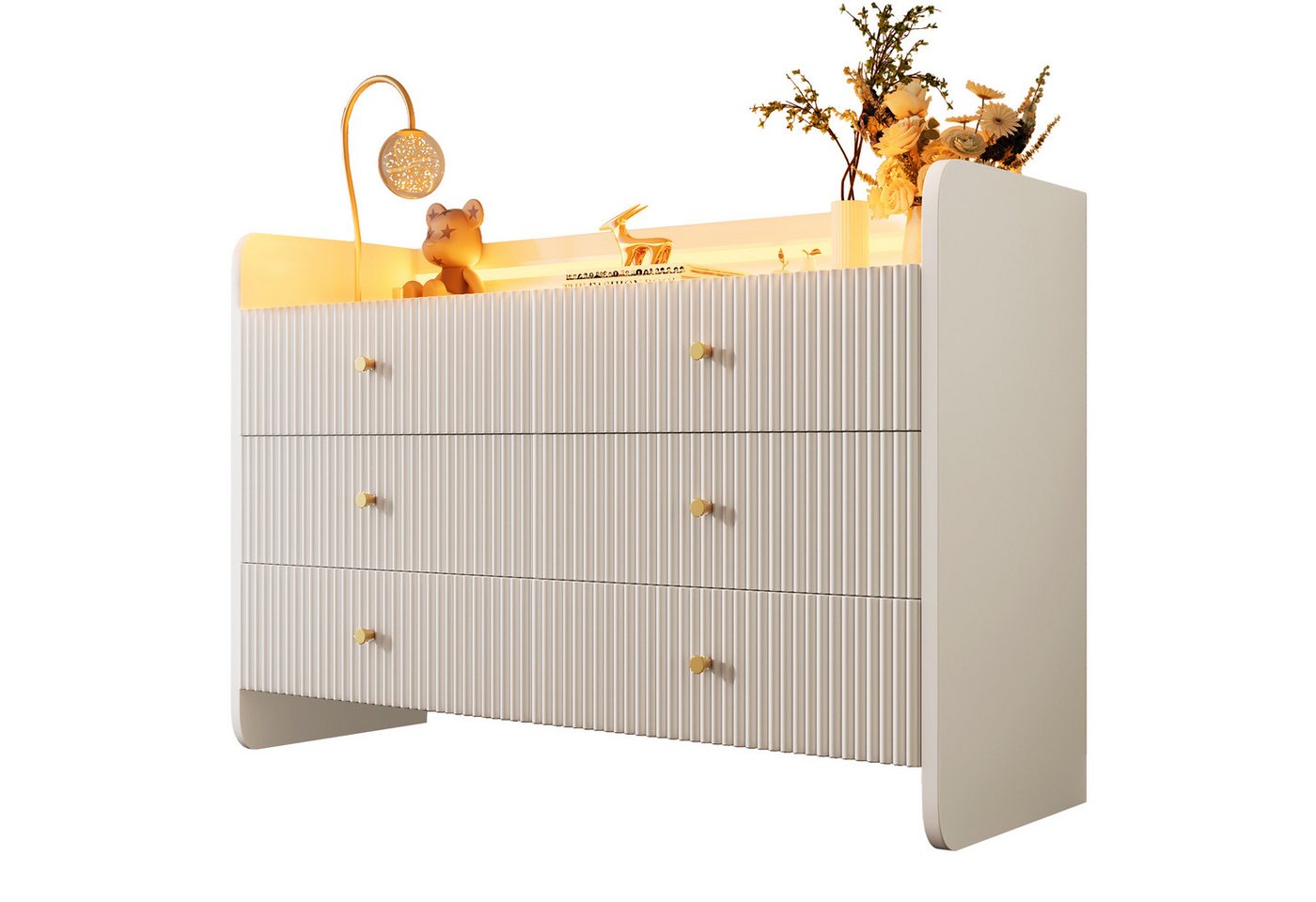 OKWISH Sideboard Moderner Schrank (Kommode, Anrichte, Aufbewahrungsschrank, Esszimmerschrank, 1 St., 6 Schubladen), Wellenförmiges Rillendesign, mit LED-Beleuchtung von OKWISH
