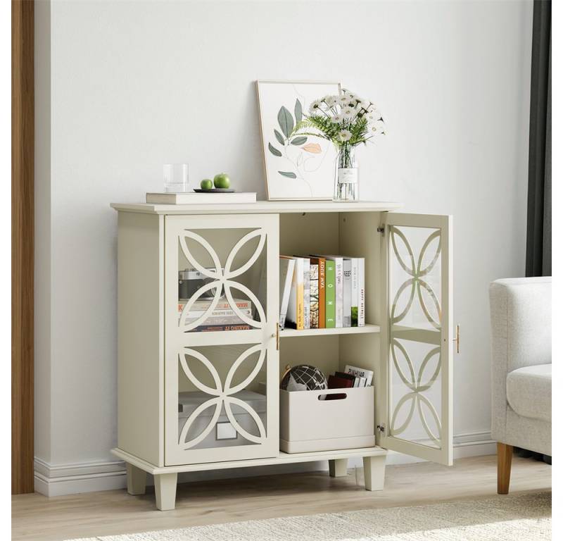 OKWISH Sideboard Modernes Küchenschrank,Anrichte (Retro-Design Sideboard mit Glastüren – Verstellbare Einlegeböden, Stabiler Stauraum, Freistehender Aufbewahrungsschrank., 38.1 cmx 80 cmx 87 cm), mit Hartglastüren von OKWISH