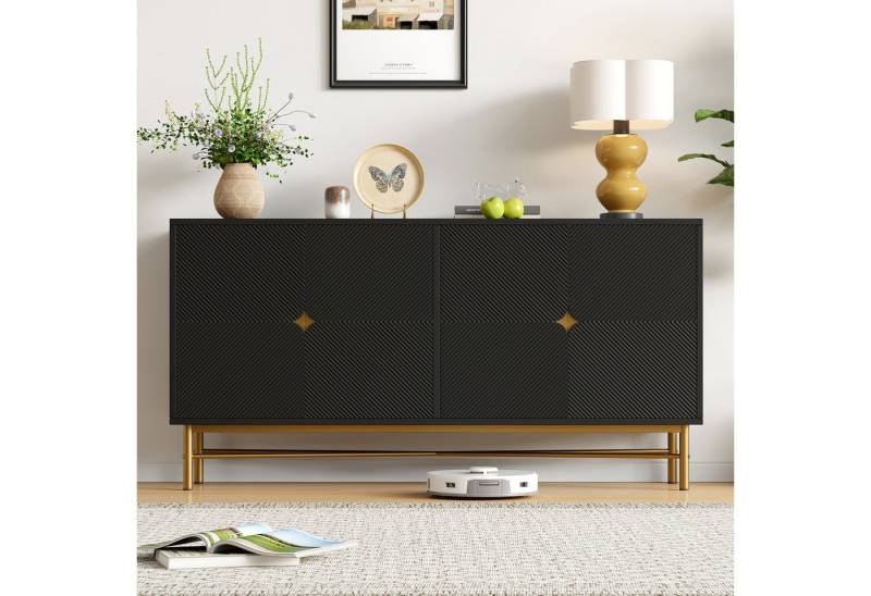 OKWISH Sideboard Modernes Küchenschrank,Anrichte (Sideboard Hochglanz 160 cm mit Goldgriffen & Soft-Close – Viel Stauraum & Strukturfront, 1 St) von OKWISH