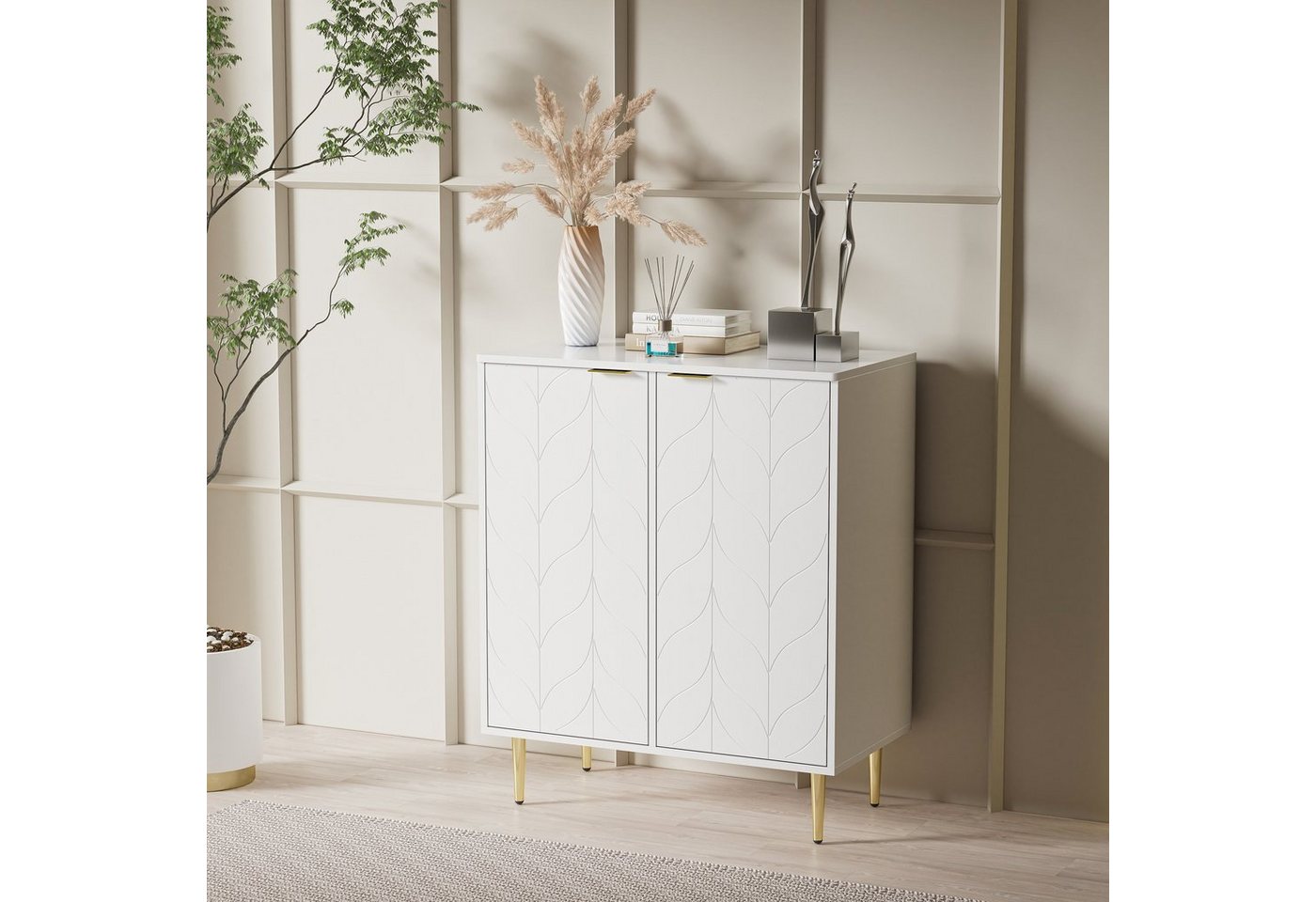 OKWISH Sideboard (Schminktisch Mit ein Schubladen und Spiegel, Kommode), 95 x 40 x 93 cm, Weiß von OKWISH