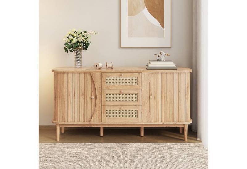 OKWISH Sideboard Rattankommode (Wohnzimmerschrank, 1 St., abgerundeter Platte), verstellbaren Einlegeböden von OKWISH