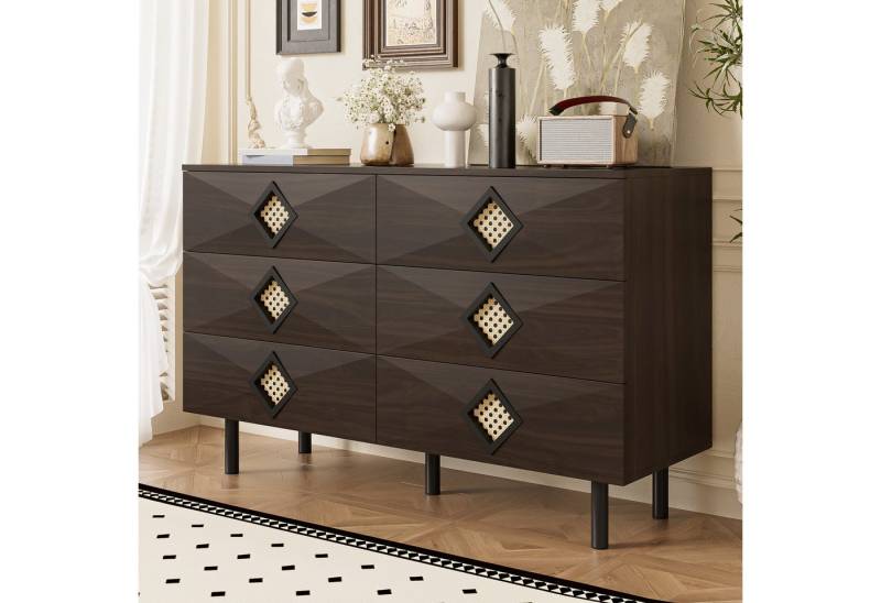 OKWISH Sideboard Schminktisch mit Rattan-Griff (Kommode, Buffet, Esszimmerschrank, 1 St., 6 Schubladen), aus Spanplatte + MDF von OKWISH