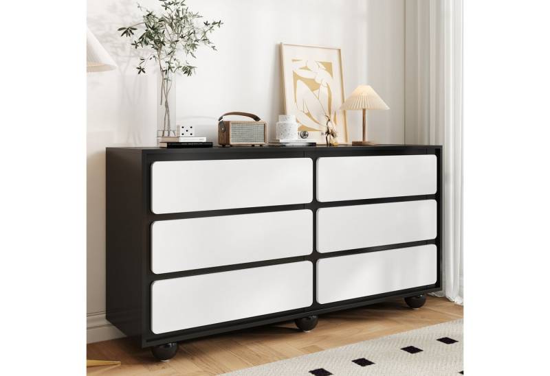 OKWISH Sideboard Schwarz-Weiß-Design (Kommode, Frisiertisch, 1 St., mit sechs Schubladen), 140×38×74,5cm von OKWISH