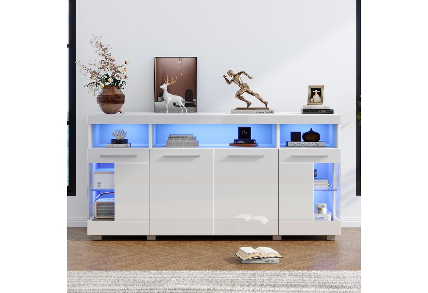 OKWISH Sideboard Seitenschrank (Beistelltisch Kommode, Anrichte, 1 St., 9 Fächern), mit LED Licht von OKWISH