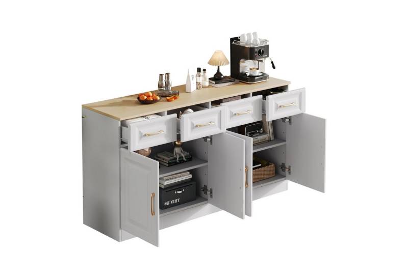 OKWISH Sideboard Sideboard-Buffetschrank (Buffetschrank, Kaffeebarschrank, Kommode, 1 St., 4 Schubladen und 4 Scheunentüren), mit Stauraum von OKWISH