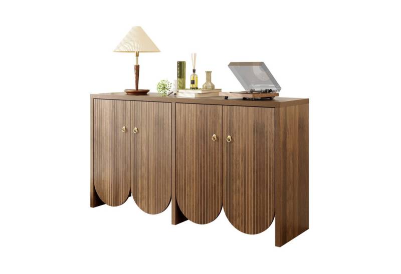 OKWISH Sideboard in Walnussoptik (Wohnzimmerschrank, Kommode, 1 St., 4 Türen), mit verstellbaren Einlegeböden & Alugriffen von OKWISH