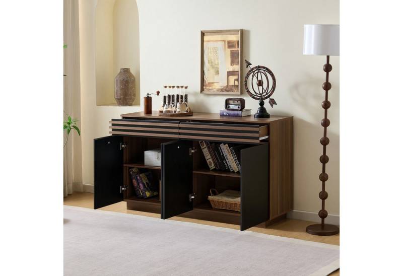 OKWISH Sideboard in brauner Holzoptik (Kommode, Anrichte, Wohnzimmerschrank, 1 St., 2 Schubladen, 4 Türen), Höhenverstellbare Trennwände von OKWISH