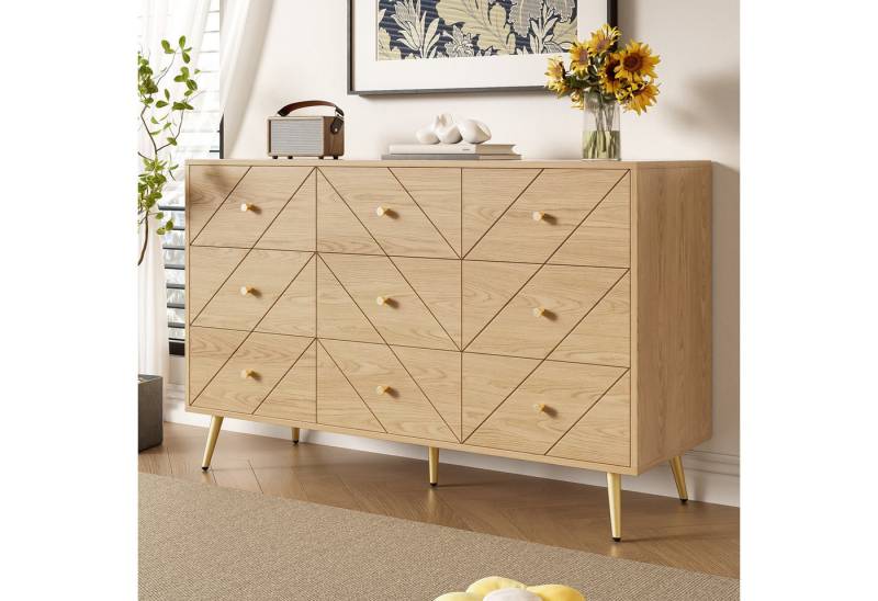OKWISH Sideboard mit Eisenbeinen (Kommode, Buffetschrank, Anrichte, 1 St., 9 Schubladen), mit geometrischen Mustern von OKWISH