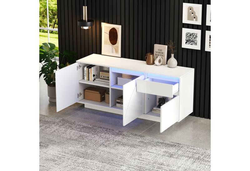OKWISH Sideboard mit LED (Kommode, Anrichte, Buffetschrank, 1 St., 3 Schränken, 1 Schublade), Hochglanz-Kommode mit verstellbaren Einlegeböden von OKWISH