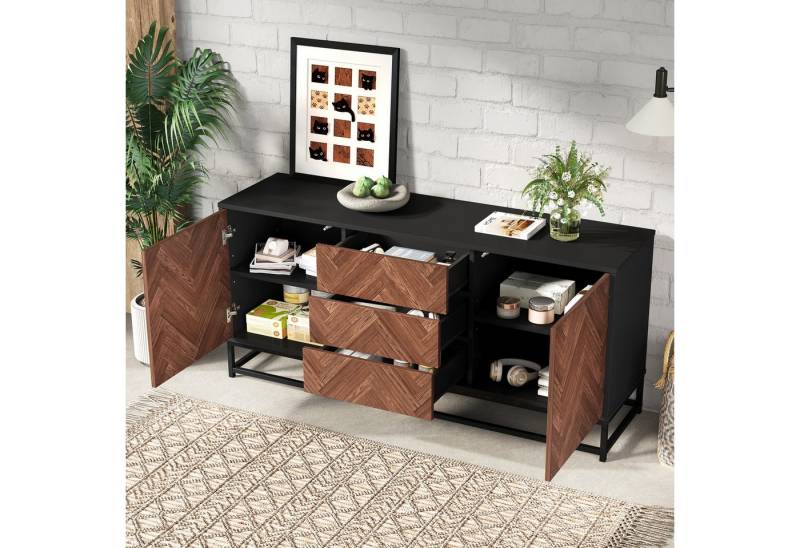 OKWISH Sideboard mit Verstellbare Trennwände (Kommode, Buffet, Wohnzimmerschrank, 1 St., 3 Schubladen,2 Schranktüren), Breite 145 cm, mit Metallrahmen von OKWISH