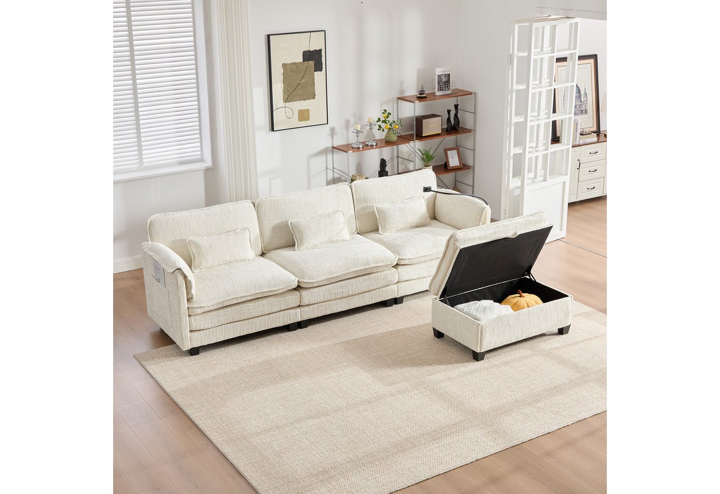 OKWISH Sofa 2-Sitzer aus Chenille mit Memory Foam und Schaumstofffüllung, inklusive USB-Anschluss, Seitentasche, Handyhalter und modularen Hockern, Loungesofa OKWISH Sofa 2-Sitzer aus Chenille mit Memory Foam und Schaumstofffüllung, inklusive USB-Anschluss, Seitentasche, Handyhalter und modularen Hockern, Loungesofa von OKWISH