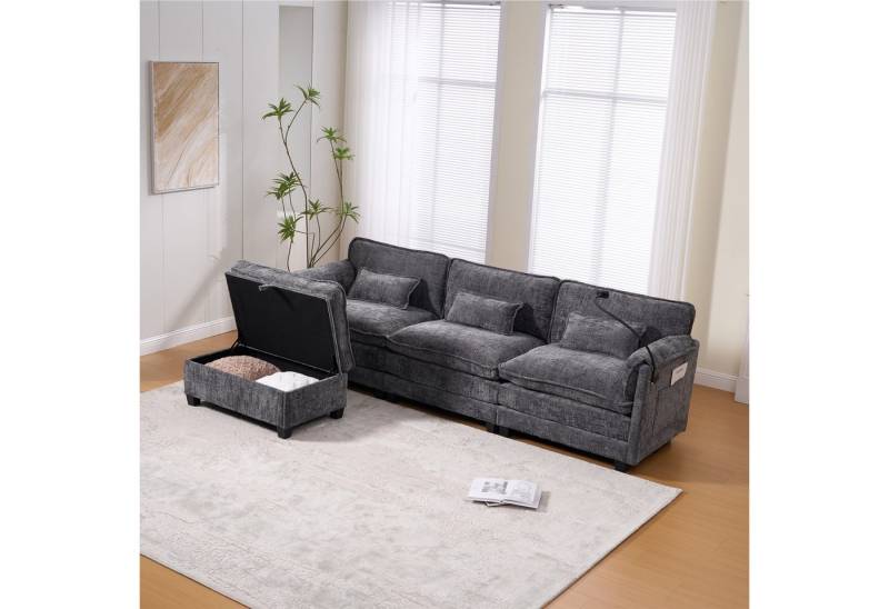 OKWISH Sofa 2-Sitzer aus Chenille mit Memory Foam und Schaumstofffüllung, inklusive USB-Anschluss, Seitentasche, Handyhalter und modularen Hockern, Loungesofa OKWISH Sofa 2-Sitzer aus Chenille mit Memory Foam und Schaumstofffüllung, inklusive USB-Anschluss, Seitentasche, Handyhalter und modularen Hockern, Loungesofa von OKWISH