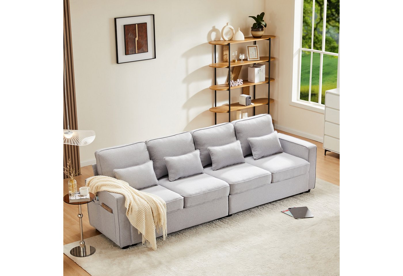 OKWISH Sofa 4-Sitzer-Schlafsofa aus Leinenstoff, Viersitzer-Sofa mit Armlehnentaschen und 4 Kissen, einfaches Sofa für Wohnzimmer, Wohnung, Büro OKWISH Sofa 4-Sitzer-Schlafsofa aus Leinenstoff, Viersitzer-Sofa mit Armlehnentaschen und 4 Kissen, einfaches Sofa für Wohnzimmer, Wohnung, Büro von OKWISH