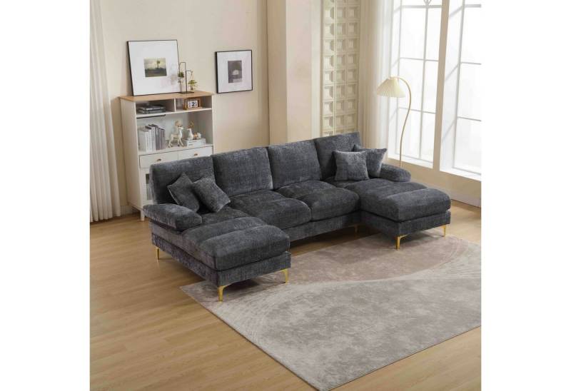 OKWISH Sofa Moderner U-förmiger Modularsofa mit Ottomanen, wendbar, 4-Sitzer, inklusive Kissen, Doppel-Chaiselongue und Memory-Schaum von OKWISH