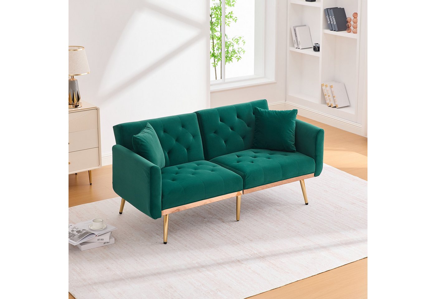 OKWISH Sofa Loungesofa, mit verstellbarer Rückenlehne, Samtbezug, gepolsterten Kissen & Metallbeinen OKWISH Sofa Loungesofa, mit verstellbarer Rückenlehne, Samtbezug, gepolsterten Kissen & Metallbeinen von OKWISH
