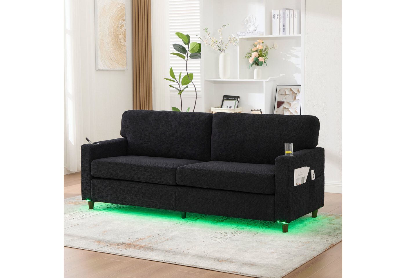 OKWISH Sofa Loungesofa Kindersofa, 2-Sitzer-Sofa aus Chenille mit LED-Ambientebeleuchtung, USB-C-Anschluss, Getränkehaltern und Seitentaschen OKWISH Sofa Loungesofa Kindersofa, 2-Sitzer-Sofa aus Chenille mit LED-Ambientebeleuchtung, USB-C-Anschluss, Getränkehaltern und Seitentaschen von OKWISH