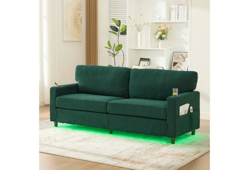 OKWISH Sofa Loungesofa Kindersofa, 2-Sitzer-Sofa aus Chenille mit LED-Ambientebeleuchtung, USB-C-Anschluss, Getränkehaltern und Seitentaschen von OKWISH