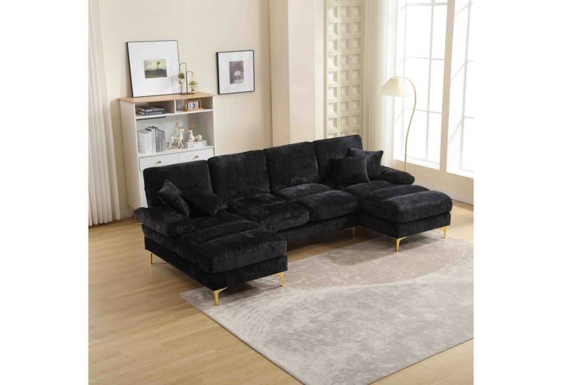 OKWISH Sofa Moderner U-förmiger Modularsofa mit Ottomanen, wendbar, 4-Sitzer, inklusive Kissen, Doppel-Chaiselongue und Memory-Schaum von OKWISH
