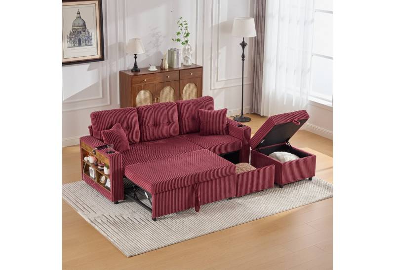 OKWISH Sofa Schlafsofa Loungesofa, mit Ausziehbett, Stauraum, USB-C-Anschluss und Ambientebeleuchtung – inkl. Getränkehalter & breiten Armlehnen, 196x82-144x85 cm OKWISH Sofa Schlafsofa Loungesofa, mit Ausziehbett, Stauraum, USB-C-Anschluss und Ambientebeleuchtung – inkl. Getränkehalter & breiten Armlehnen, 196x82-144x85 cm von OKWISH