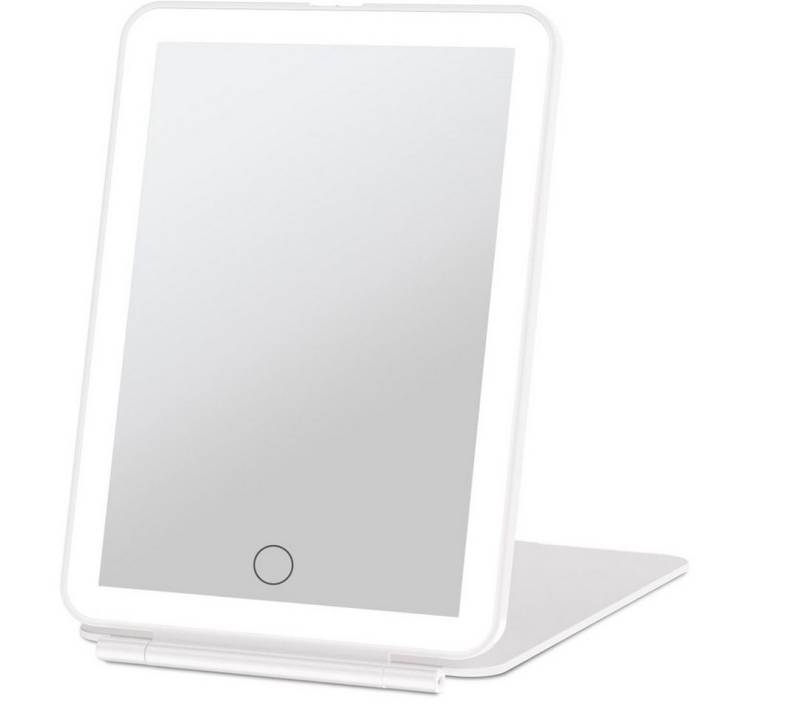 OKWISH Spiegel LED Faltbarer Reisespiegel Kosmetikspiegel (Dimmbare Touch-Steurung Weiß 12.95x19.3 cm, 1-St., Reisen Kosmetik Spiegel, 3 Farblichter Beleuchtung), 1000 mAh Akku USB aufladbarer für Zuhause Unterwegs Reise Schlafzimmer von OKWISH
