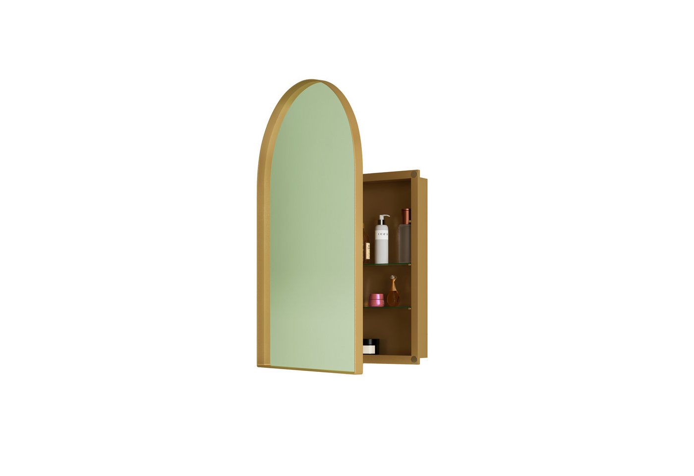 OKWISH Spiegelschrank Spiegel, Badspiegel (Bogen-Spiegelschrank mit Metallrahmen & verstellbaren Regalen – Platzsparender Wandmontage- oder Einbauschrank, Langlebig, Nebelfrei und Stylisches Design) von OKWISH