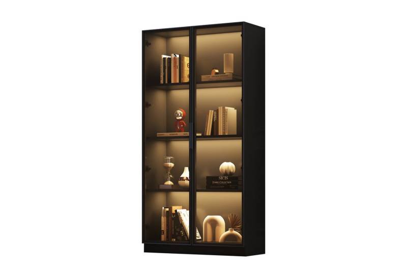 OKWISH Standvitrine Doppeltürige Glasvitrine (1-St) mit 16-farbiger LED-Beleuchtung, beweglichen Einlegeböden, 80*40*160cm von OKWISH