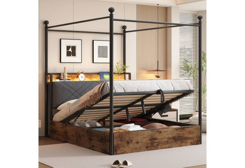 OKWISH Stauraumbett Kinderbett Metallbett (mit LED, USB-C & hydraulischem Stauraum, Smart Eisenbett, Smart-Himmelbett 140x190 cm), ohne Matratze von OKWISH