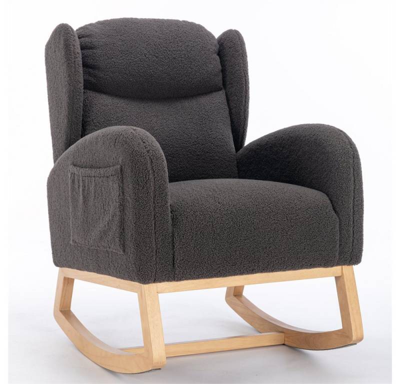 OKWISH Stuhl Moderner Schaukelstuhl,Relaxsessel,mit Teddy-Stoffbezug (Moderner Schaukelstuhl mit Teddy-Stoffbezug und ergonomischem Wingback-Design – Gepolstert, mit praktischen Armlehnentaschen für Wohnzimmer & Schlafzimmer), mit Teddy-Stoffbezug von OKWISH
