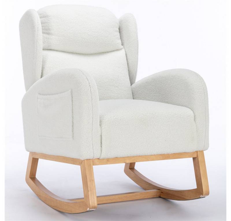 OKWISH Stuhl Moderner Schaukelstuhl,Relaxsessel,mit Teddy-Stoffbezug (Moderner Schaukelstuhl mit Teddy-Stoffbezug und ergonomischem Wingback-Design – Gepolstert, mit praktischen Armlehnentaschen für Wohnzimmer & Schlafzimmer), mit Teddy-Stoffbezug von OKWISH