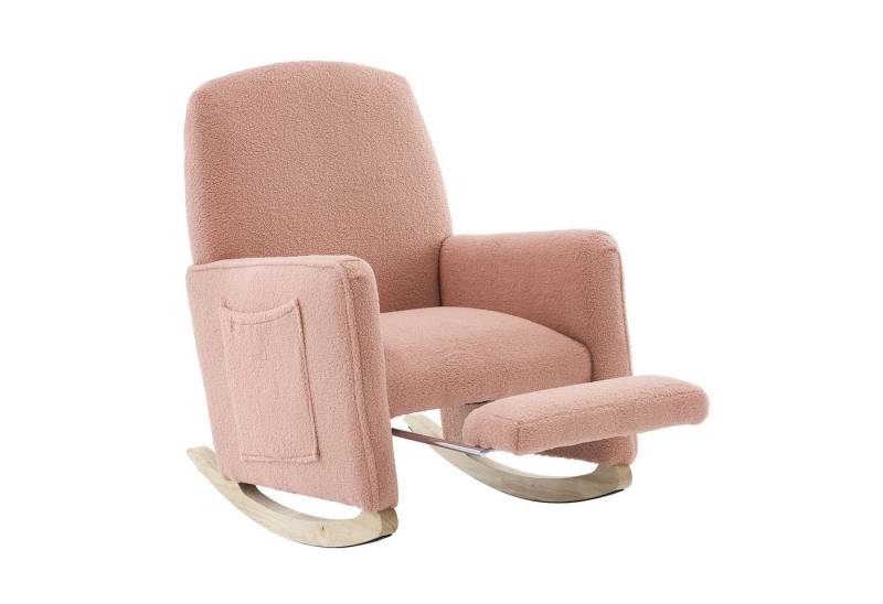 OKWISH Stuhl Schaukelstuhl Relaxsessel mit Hocker (Schaukelstuhl mit Hocker und Ottomane – Relaxsessel mit hoher Rückenlehne aus weichem Kunstfellstoff für Wohnzimmer und Innenbereich, stabiler Holzrahmen, ergonomisch, 110kg Belastbarkeit), mit Hocker von OKWISH