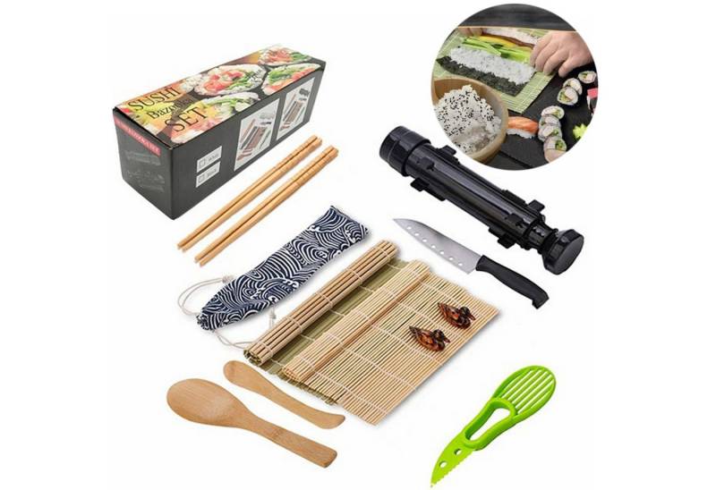 OKWISH Sushi-Roller 12 Stück Sushi Maker Kit Bazooka Set, (DIY Sushikit mit Bazooka Sushi-Messer Reislöffel Essstäbchen usw. 12-tlg), für Zuhause Anfänger Profis von OKWISH