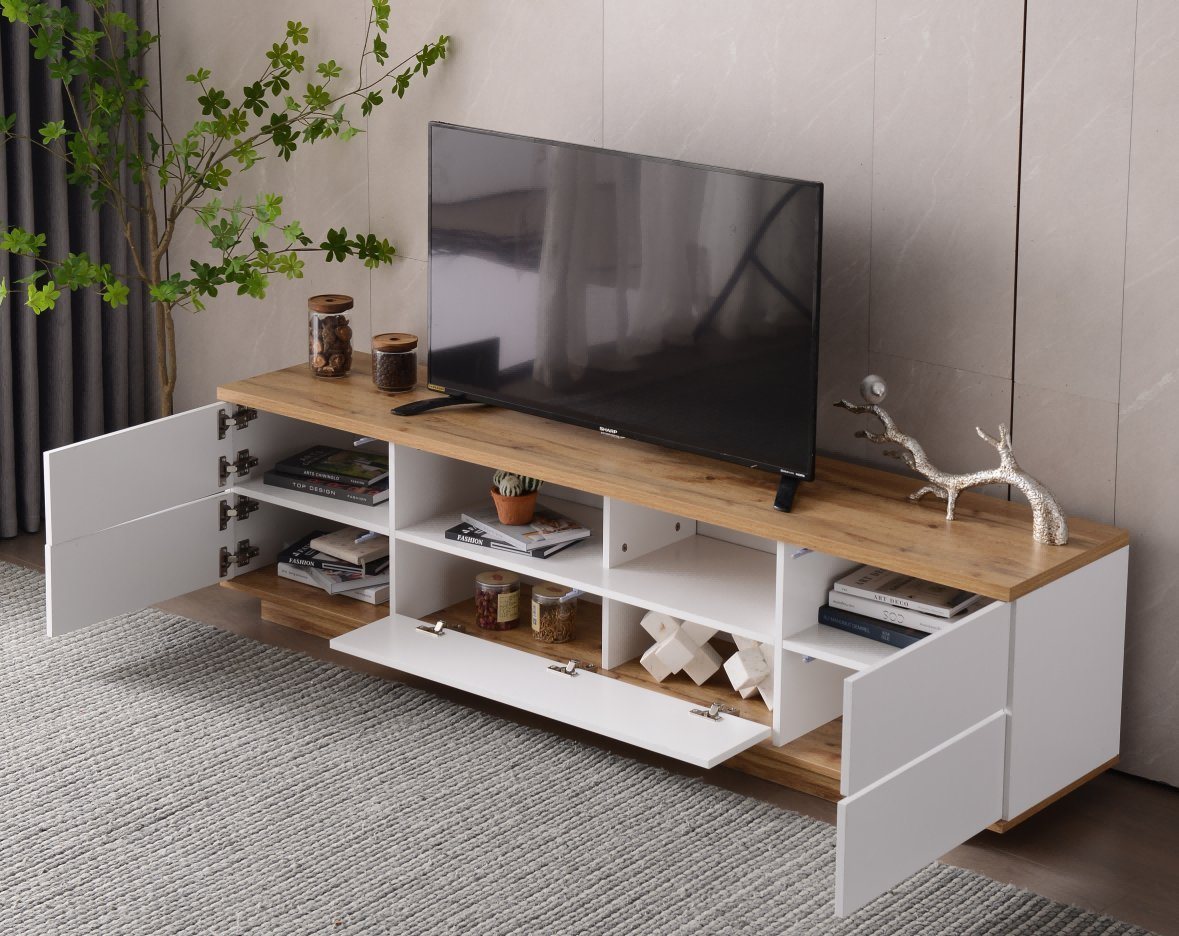 OKWISH TV-Schrank Fernsehschrank TV-Lowboard Sideboard Hochglanz-Oberfläche TV-Schrank mit Holzmaserung 180cm von OKWISH