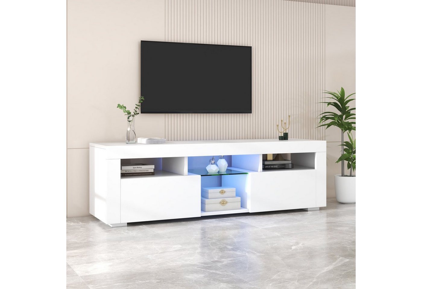 OKWISH TV-Schrank Fernsehtisch Lowboard TV-Board (Breite : 140cm) TV-Panel, mit LED-Beleuchtung, TV board von OKWISH