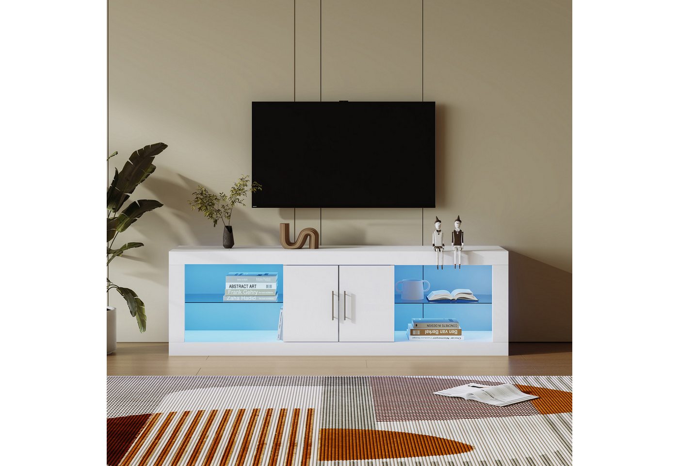 OKWISH TV-Schrank Lowboard Fernsehtisch (16-Farben-LED,Bluetooth-Steuerung,geräuschlose Scharniere) mit LED-Beleuchtung, TV-Ständer für 60-Fernseher, 140*50*35cm" von OKWISH